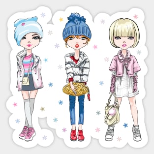 Hipster girl in winter clothes Sticker